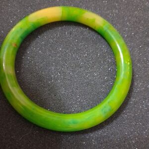 Vintage Bakelite Tested Green & Yellow Bangle Bracelet